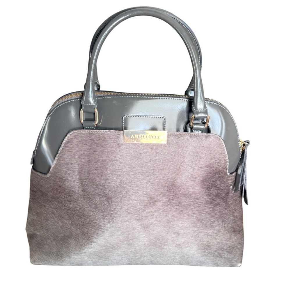 A. Bellucci Grey Patent Leather and Pony Hair Dome Satchel Handbag